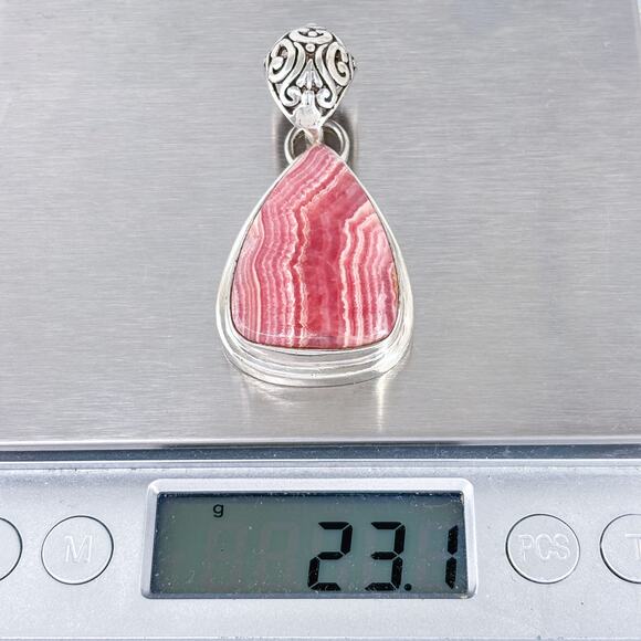 Large Pink Rhodochrosite Sterling Silver Pendant | Teardrop Statement Necklace - Picture 6 of 7